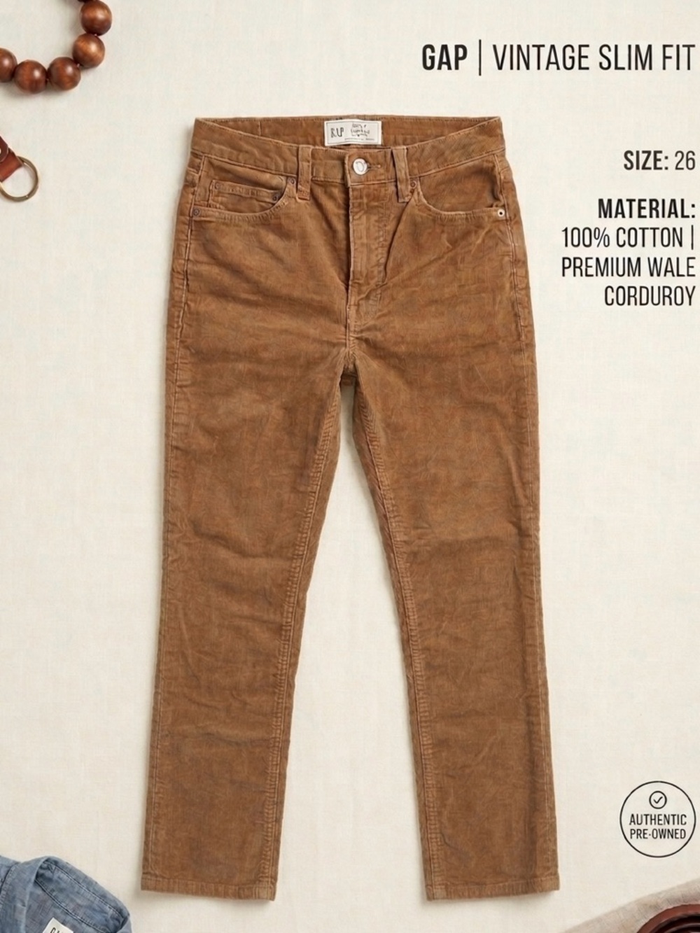 GAP Tan Corduroy Slim Tapered Ankle Pants